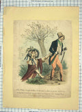 Original Old Antique Print Colour Lady Stuck Ditch Man Tilda Drunk