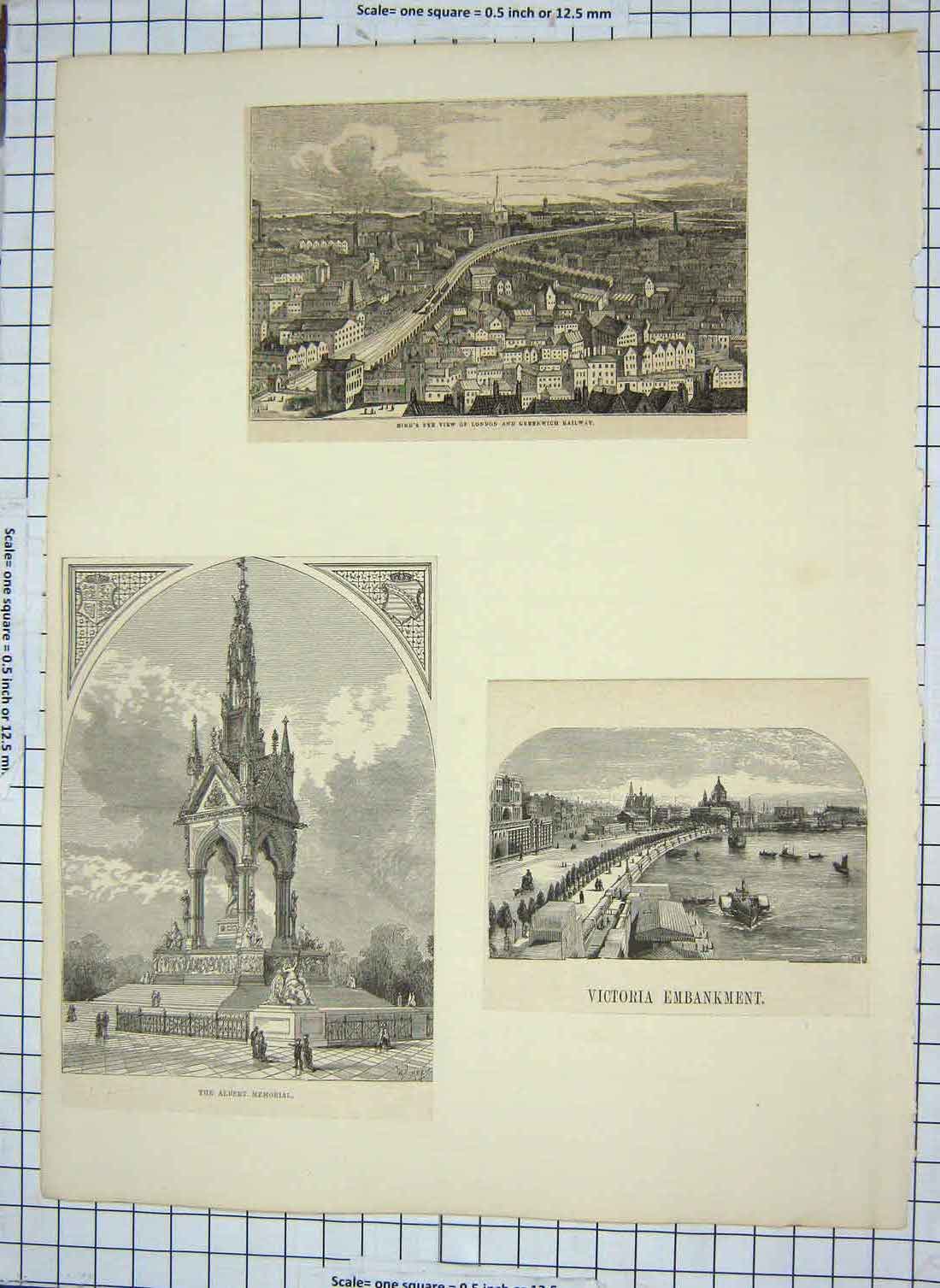 Original Old Antique Print Lonodn Greenwich Railway Victoria Embankment Albert