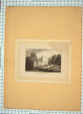 Original Old Antique Print Neale Barber Engraving Deep-Dene Surrey Architecture