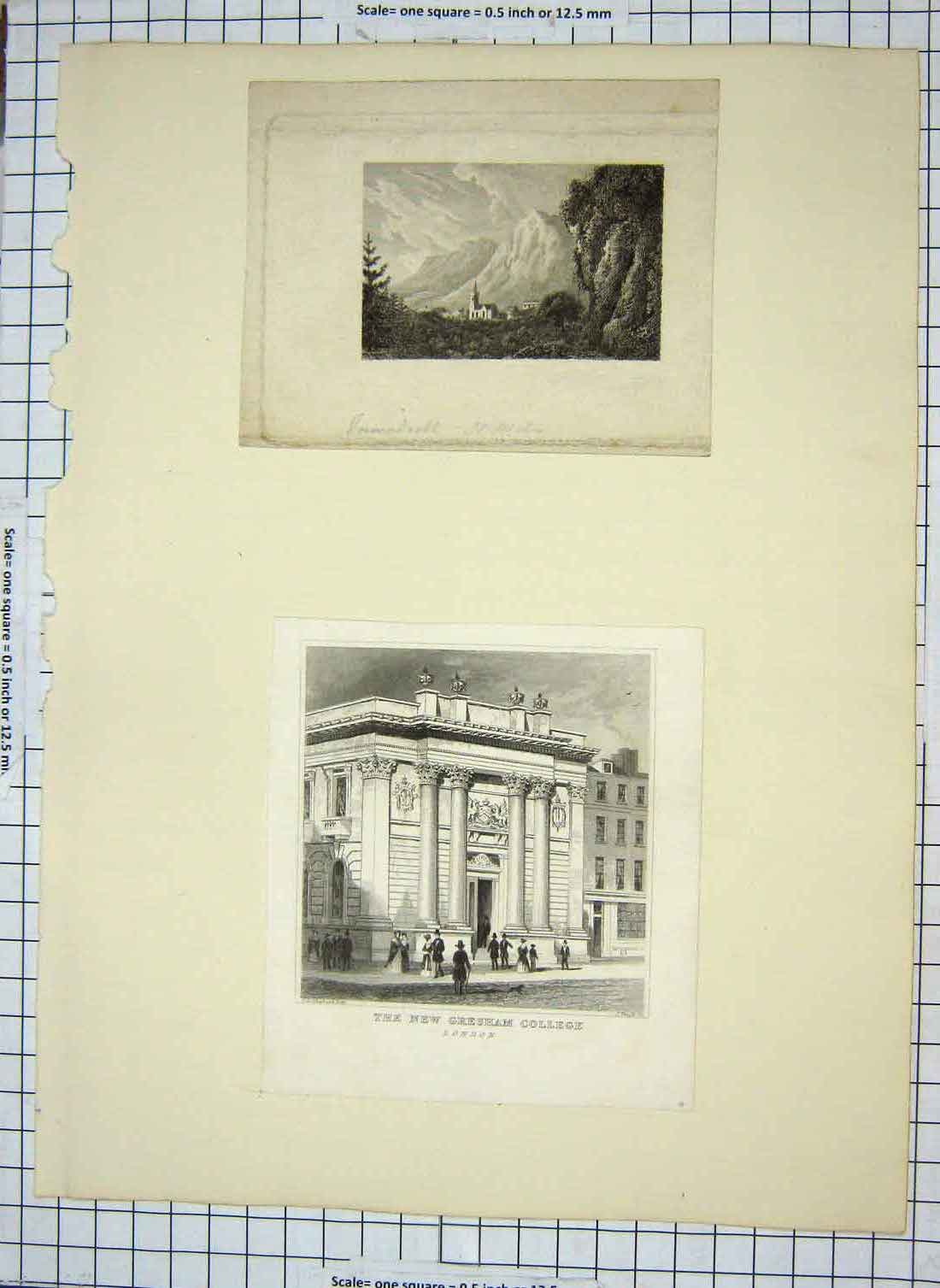 Original Old Antique Print Gresham College London Shepherd Mountains Wales