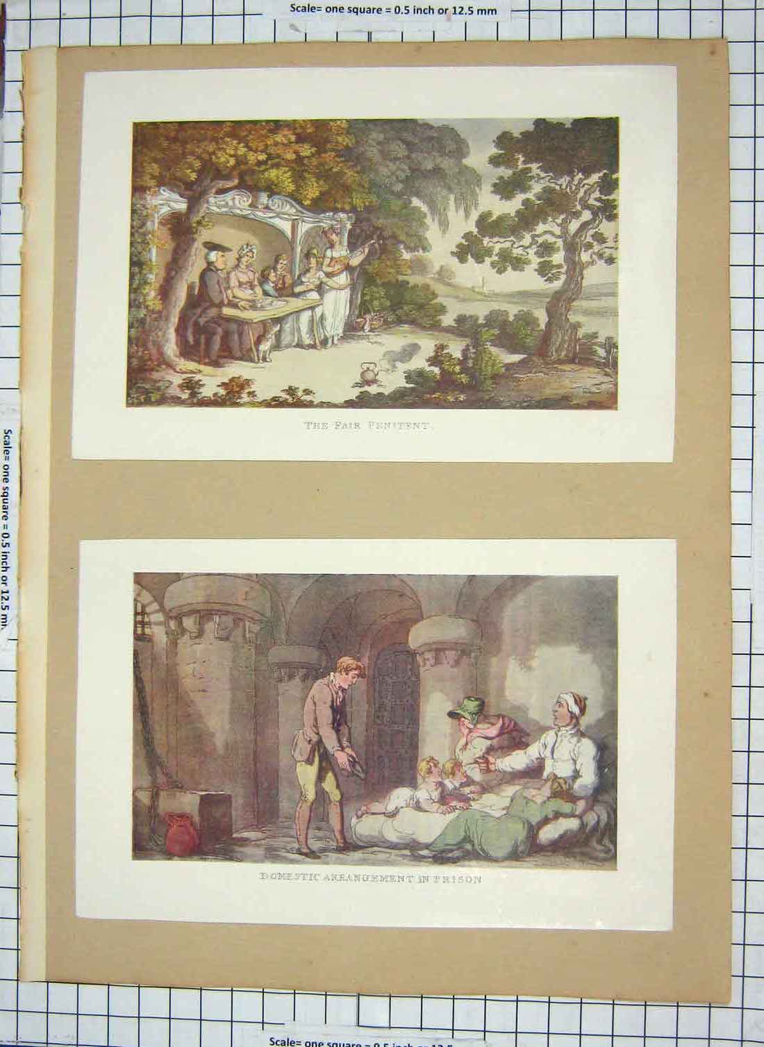 Old Antique Print Fair Penitent Music Domestic Arrangement Prison Colour