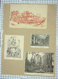 Original Old Antique Print Vandyke Room Windsor Castle Pagoda Vista Kew Gardens