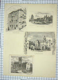 Original Old Antique Print Horse Guards Whitehall Iffley Church College Music