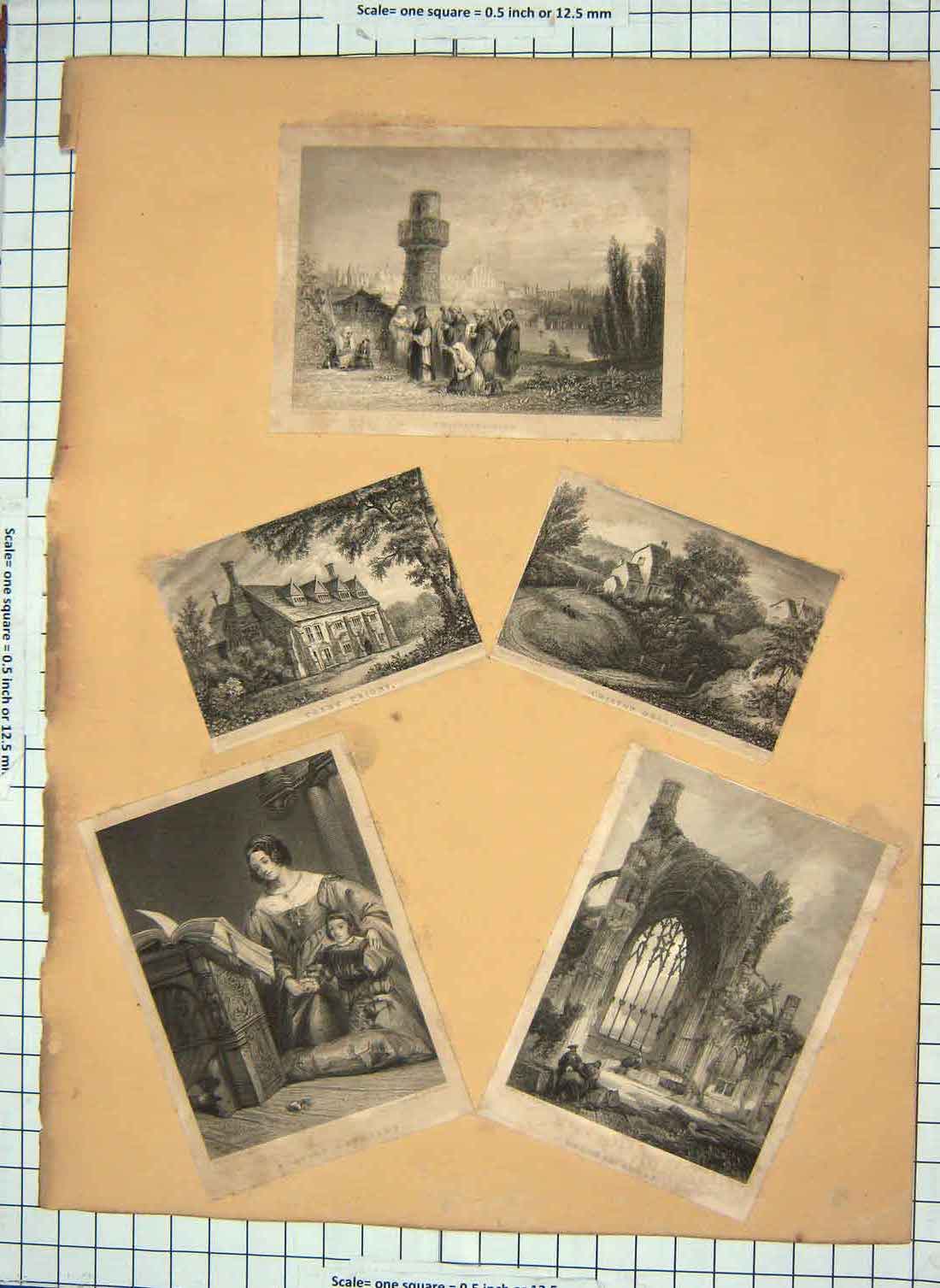 Old Antique Print Melrose Abbey Chilton Dell Clarke Priory Constantinople