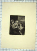 Original Old Antique Print Portrait Engraving Man Little Children 19th Century