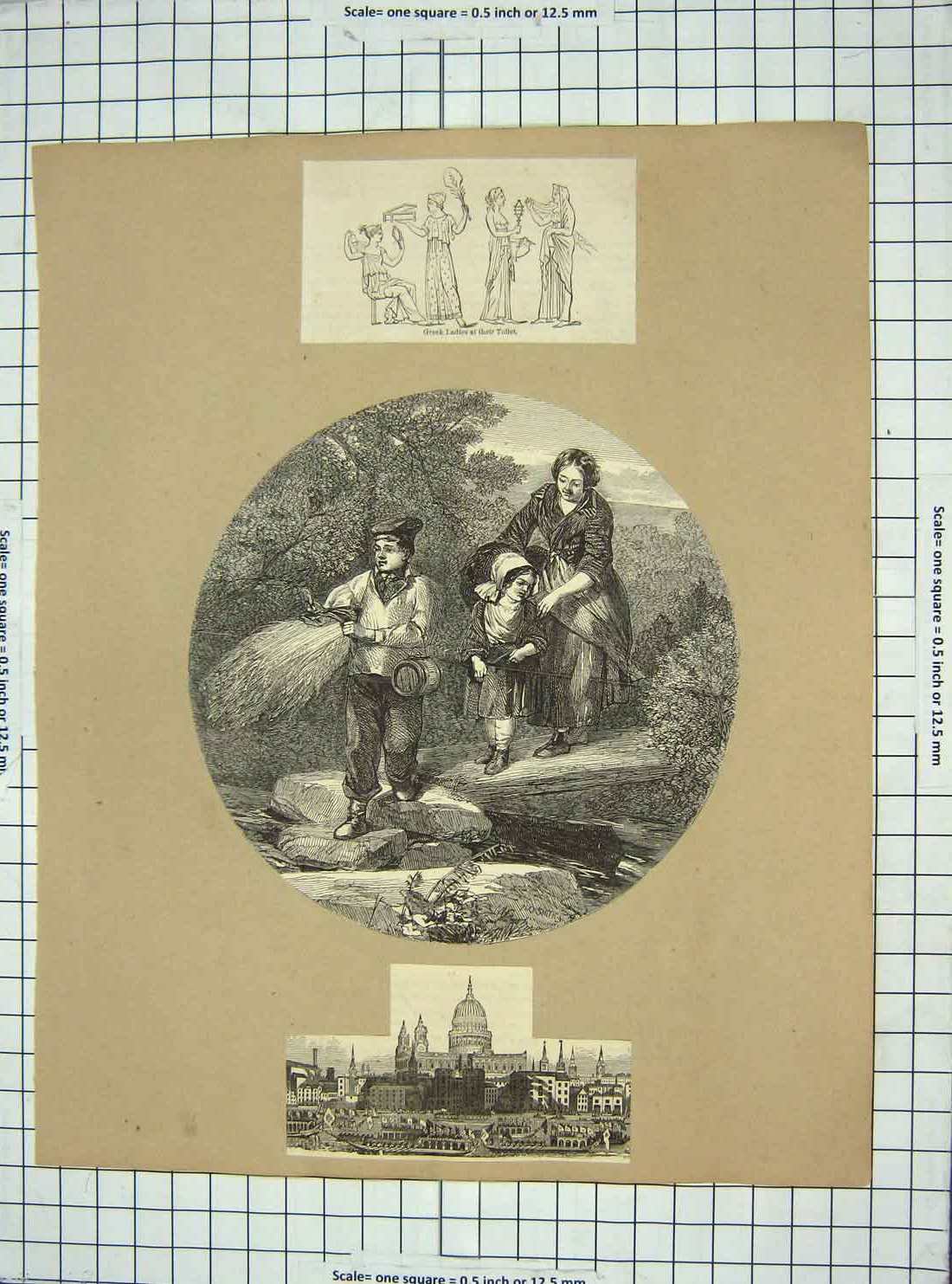 Original Old Antique Print Greek Ladies Toilet Family Agriculture Sims Reeves