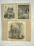 Antique Old Print Wesleyan Chapel Holloway Notre Dame Dijon Rimpar Castle