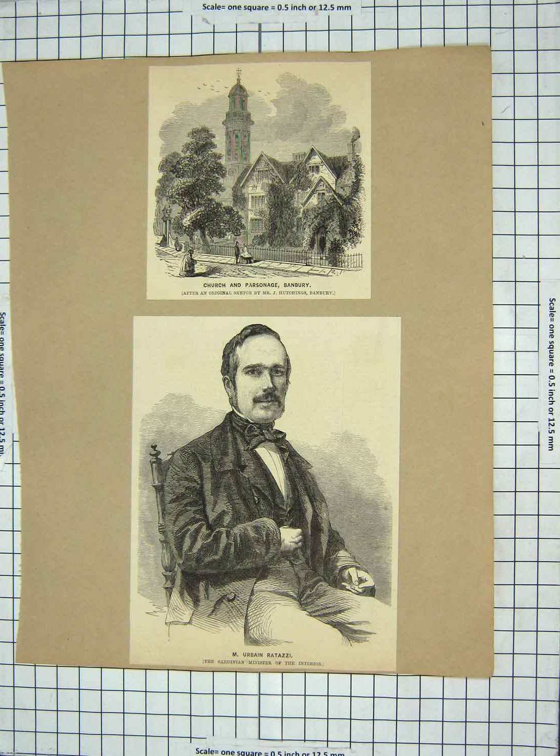 Antique Old Print Church Banbury Urbain Ratazzi Mellinet Niel Villa Canne