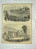 Old Antique Print University Boat Race School Holloway Baird Church Caen