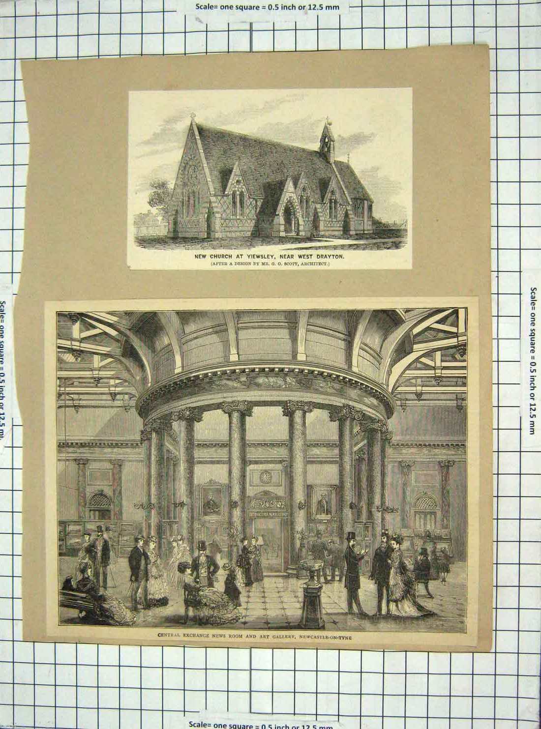 Original Old Antique Print Church Drayton Art Gallery Newcastle Duchy Cornwall