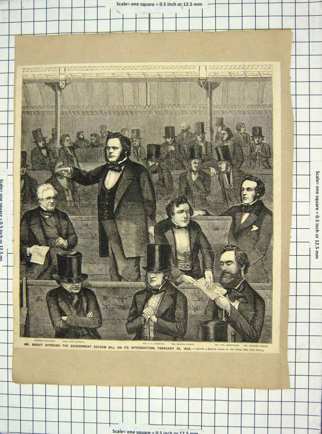 Original Old Antique Print Bright Reform Bill Roebuck Russell Church Jerusalem