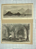 Old Antique Print Pharaoh Island Jebel-El-Nur Church Tollington Holloway