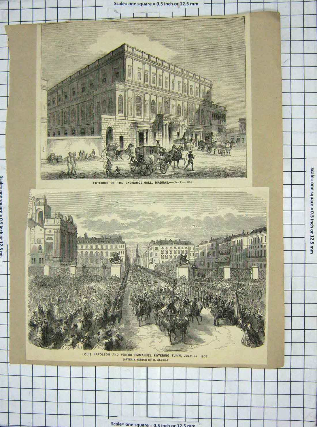 Old Antique Print Exchange Hall Madras Louis Napoleon Turin Marlborough