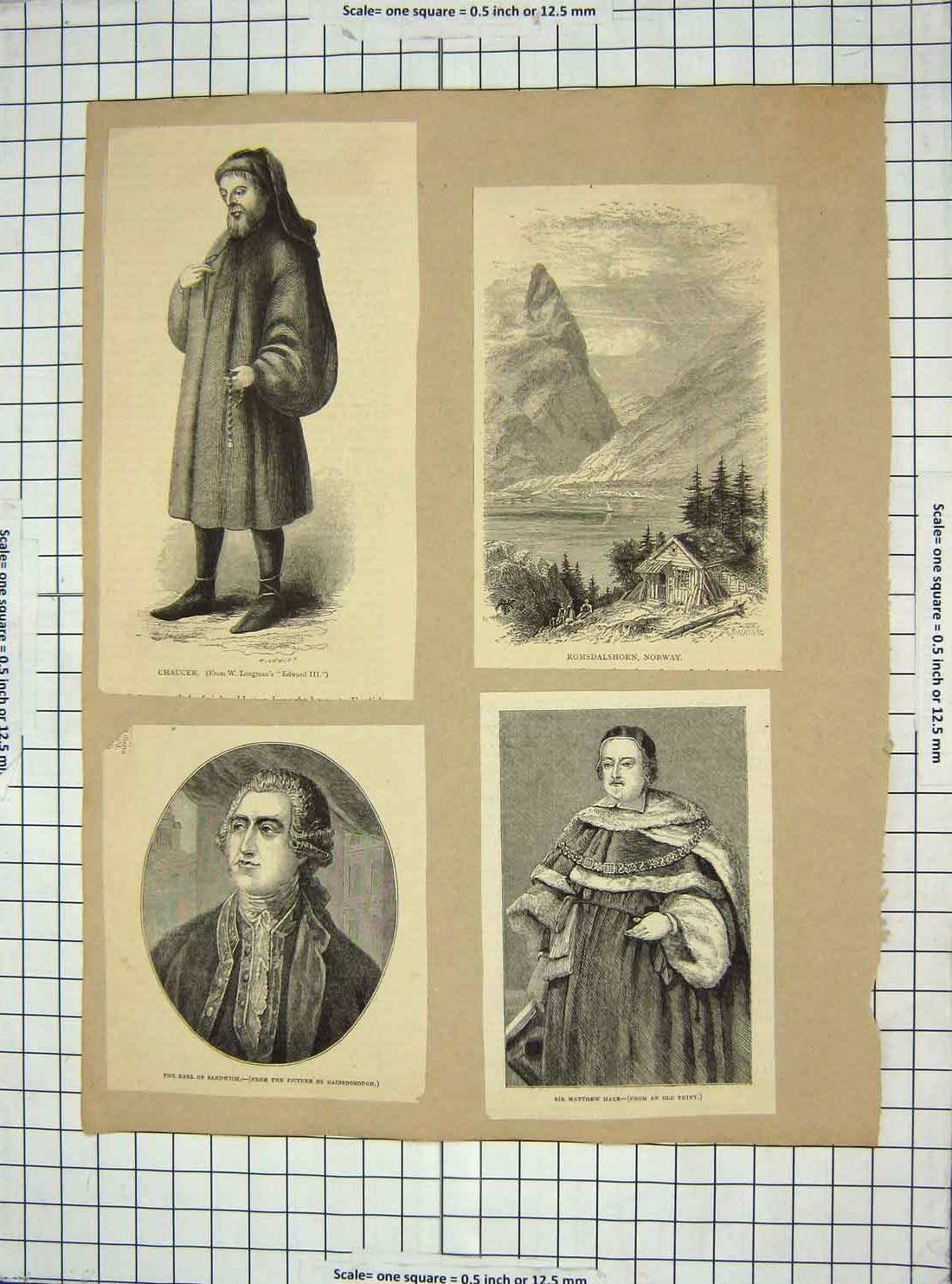 Old Antique Print Chaucer Norway Earl Sandwich Matthew Hale Louvre Ray