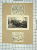 Old Antique Print Coliseum Lake Regent'S Park Island Cornwall Clarence