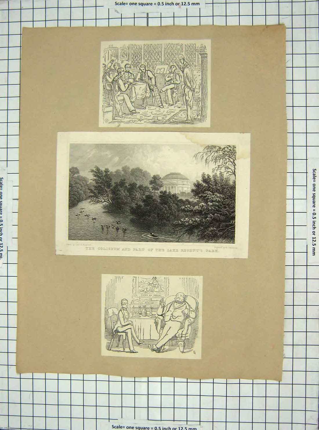 Old Antique Print Coliseum Lake Regent'S Park Island Cornwall Clarence