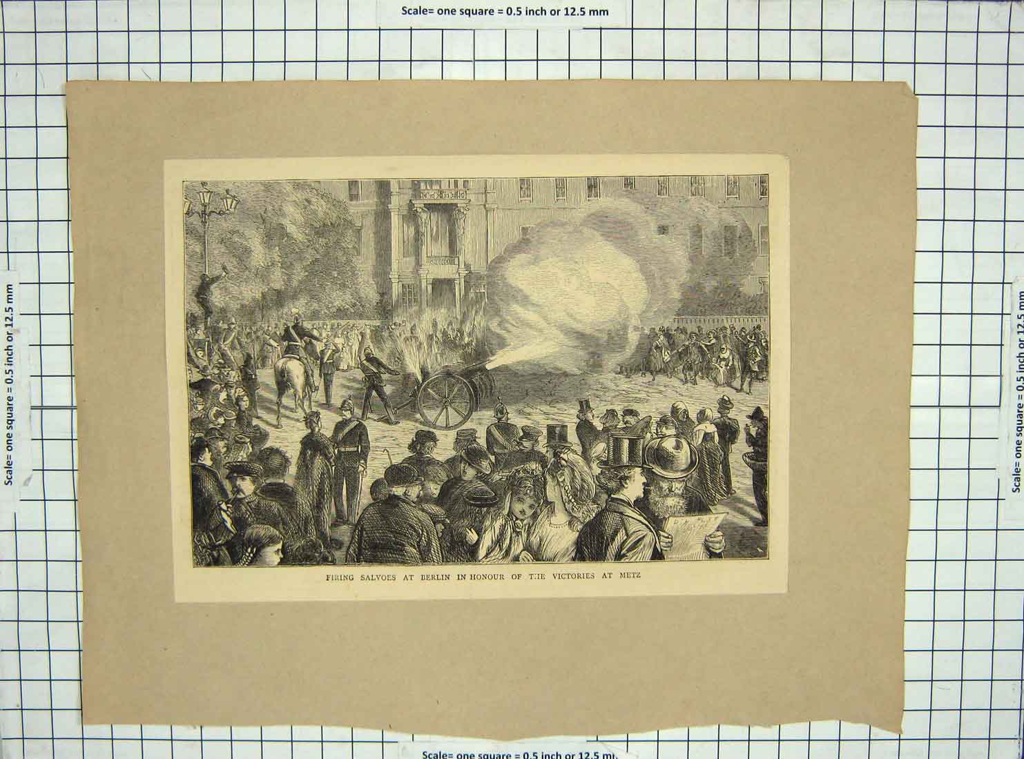 Old Antique Print Firing Salvoes Berlin War Palazzo Strada Balbi Genoa