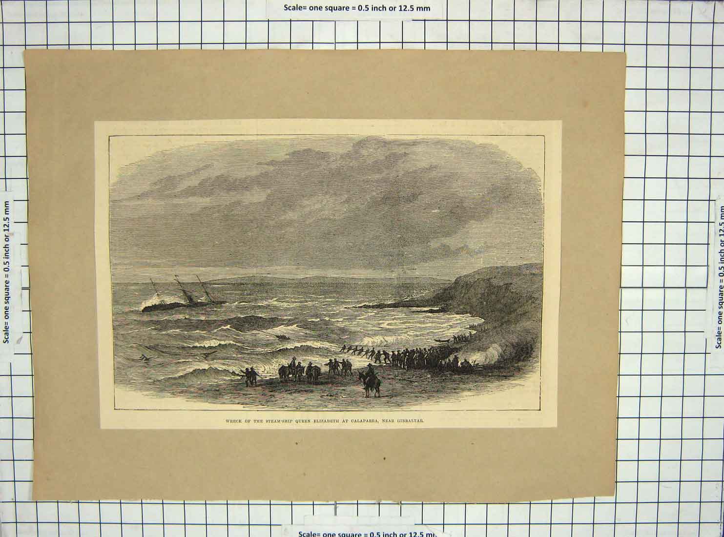 Old Antique Print Ship Queen Elizabeth Gibraltar Railway America Sierra