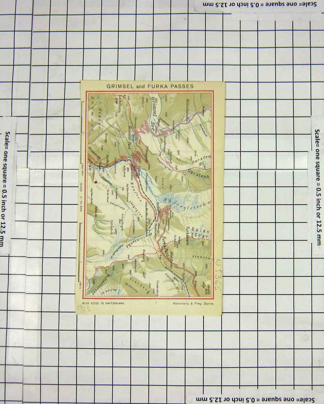 Original Old Antique Print Colour Map Grimsel Furka Passes Switzerland Grimsel