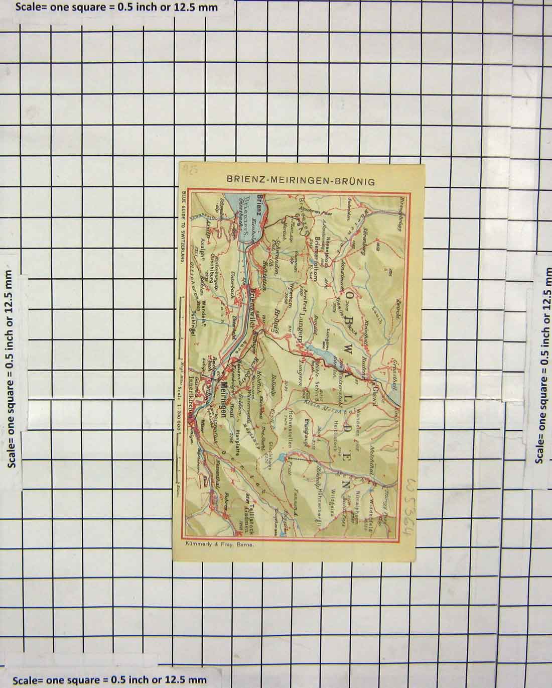 Original Old Antique Print Colour Map Brienz Meiringen Brunig Meiringen Lungern