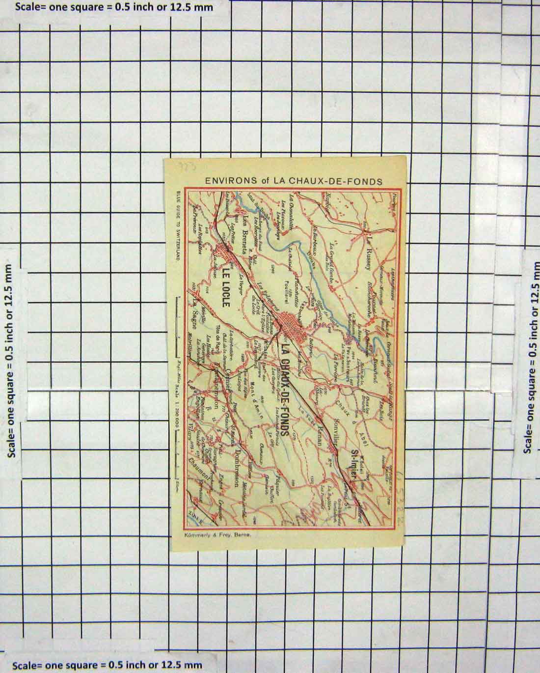 Old Antique Print Colour Map Environs La Chaux-De-Fonds Locle Switzerland