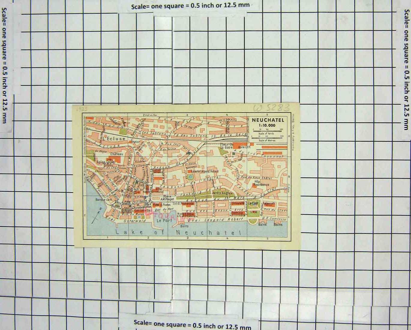 Original Old Antique Print Colour Street Plan Neuchatel Lake Osterwald Port