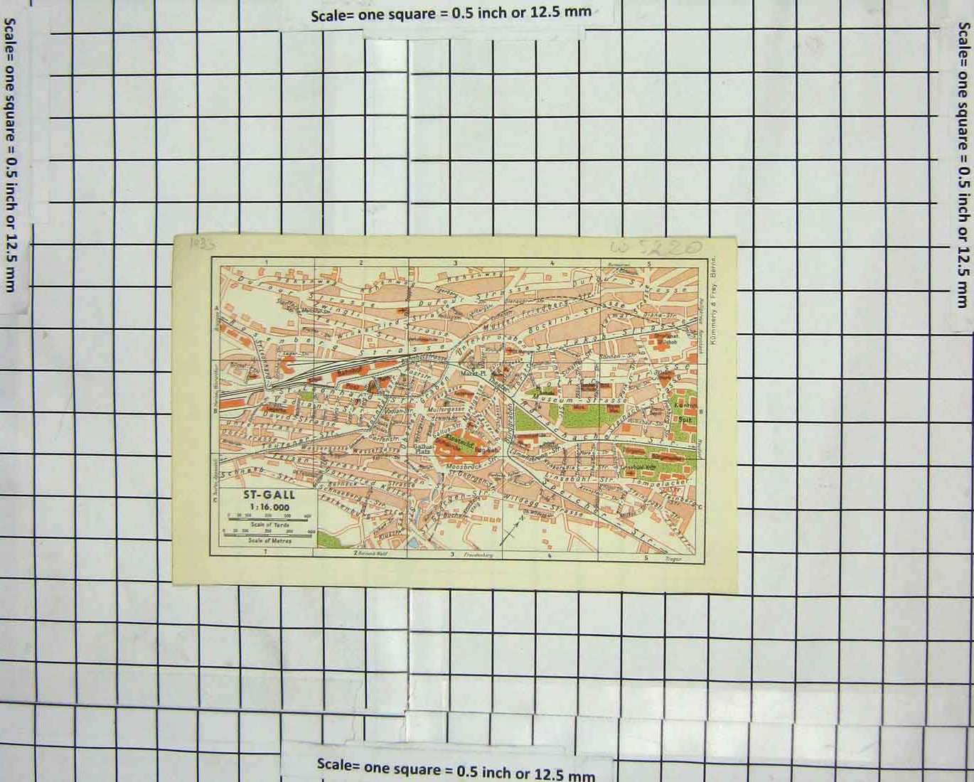 Original Old Vintage Print Colour Map Street Plan St. Gall 1933 Switzerland