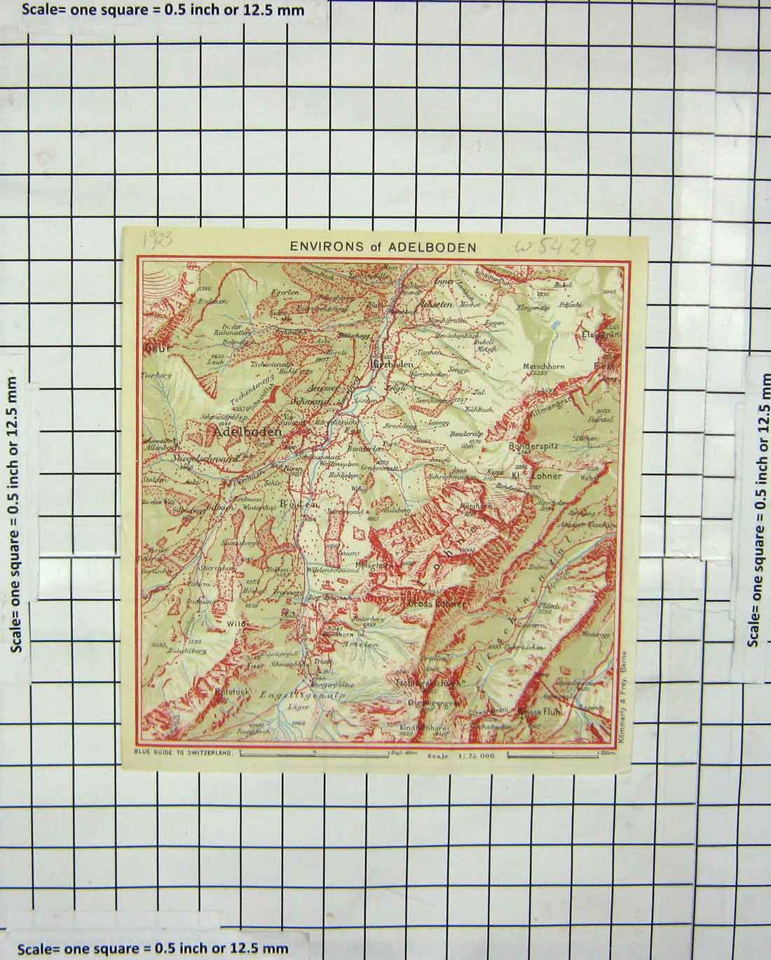 Original Old Antique Print Colour Map Environs Adelboden Blue Guide Switzerland