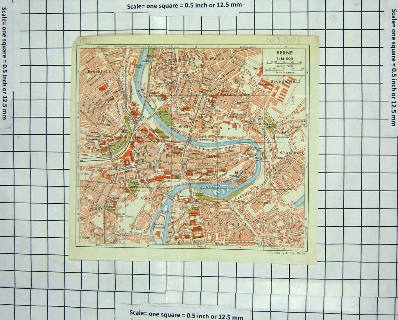 Original Old Antique Print Colour Street Plan Berne Switzerland River Aare