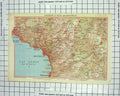 Original Old Antique Print Colour Map Environs Vevey Montreux Villeneuve Leman
