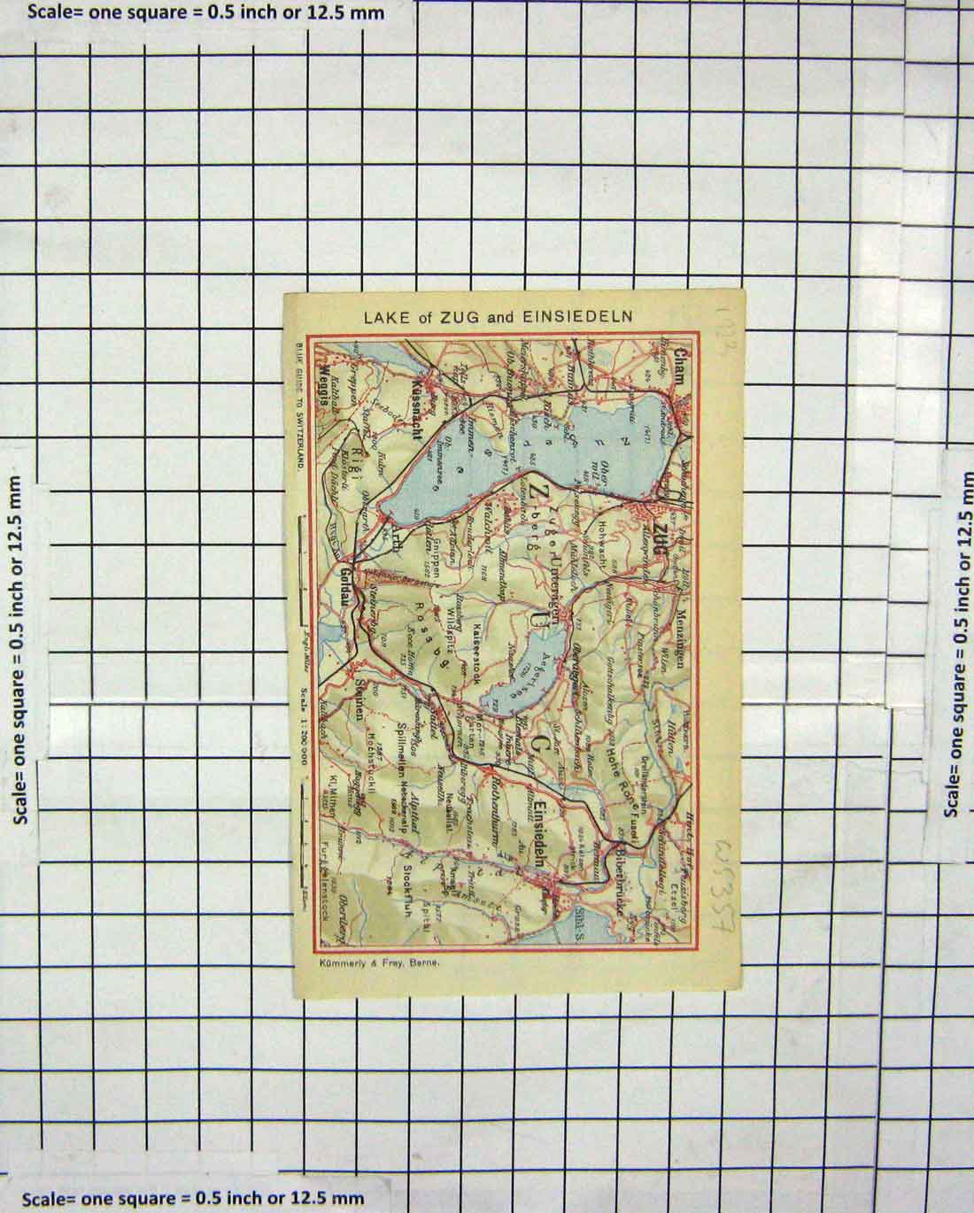 Original Old Antique Print Colour Map Lake Zug Einsiedeln Kussnacht Weggis