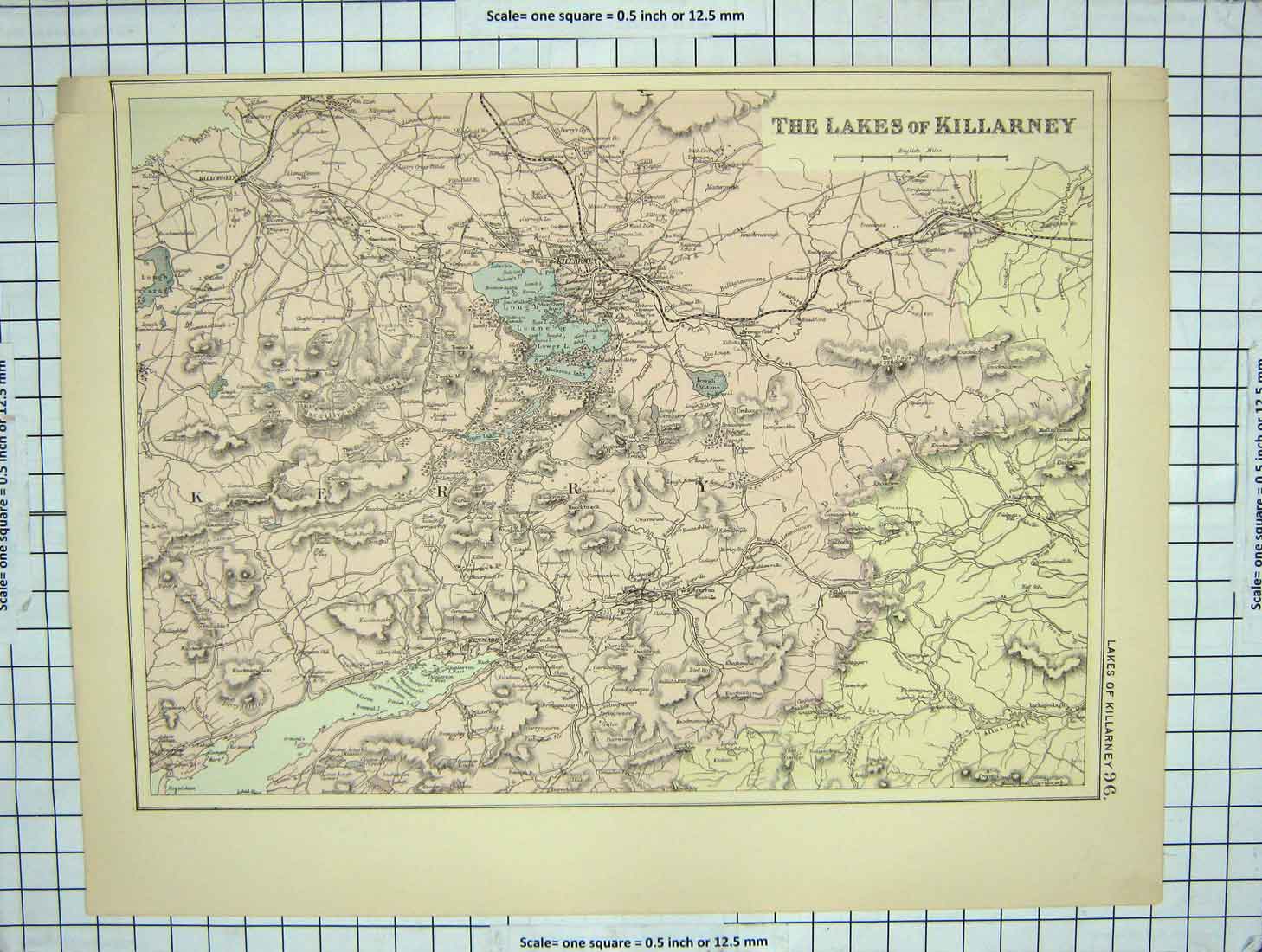 Original Old Antique Print C1892 Map Lakes Killarney Ireland Lough Leane 19th