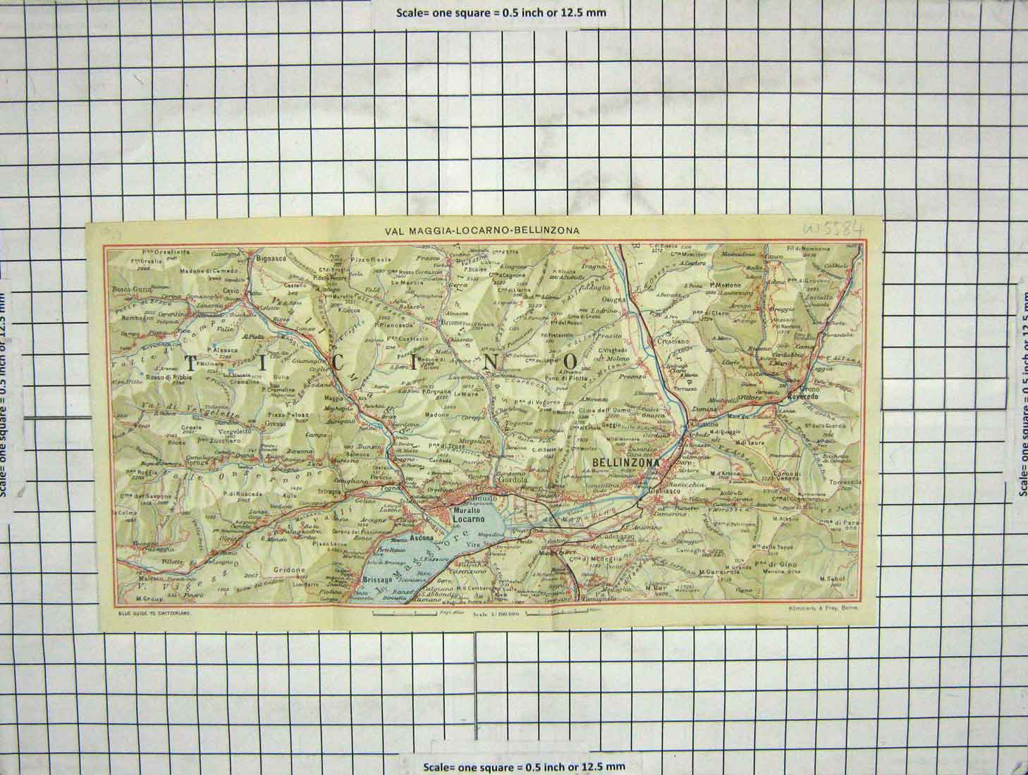 Original Old Antique Print Map Val Maggia Locarno Bellinzona Brissago
