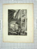 Original Old Antique Print Street Scene Ghetto Rome Engraving Haghe Hunt