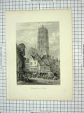 Original Old Antique Print *3904 Engraving View Cathedral Rodez Crew Wood