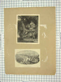 Original Old Antique Print Engraving Deer Llandudno Wales Ashdown