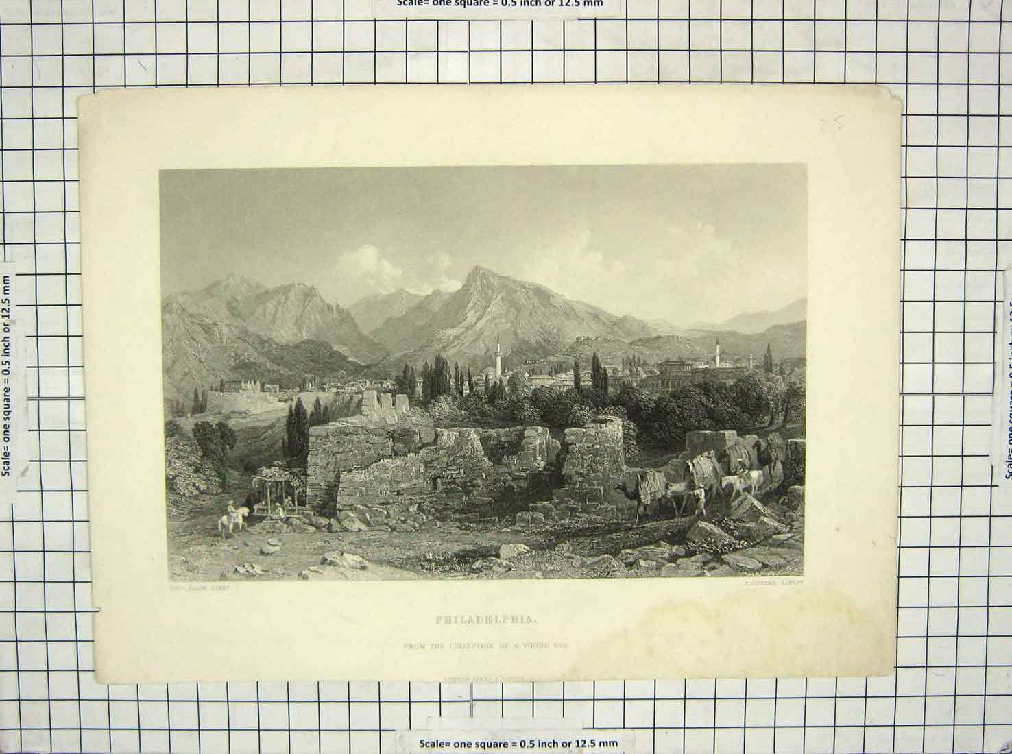 Original Old Antique Print Engraving Philadelphia Mountains Cousen Allom