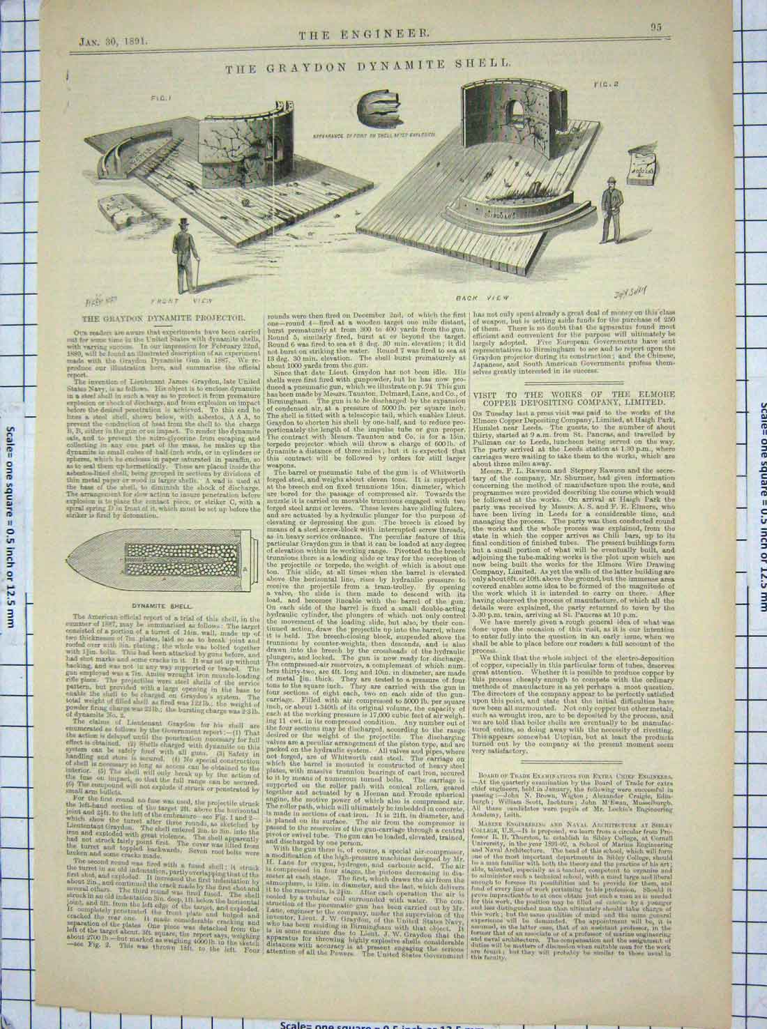 Original Old Antique Print 1891 Graydon Dynamite Shell Experiment Victorian