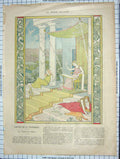 Original Old Antique Print Colour Ladies Contes De La Terisserie Tapestry