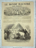 Original Old Antique Print 1865 Belgium King LeopDeath Bed Chateau Laeken 19th