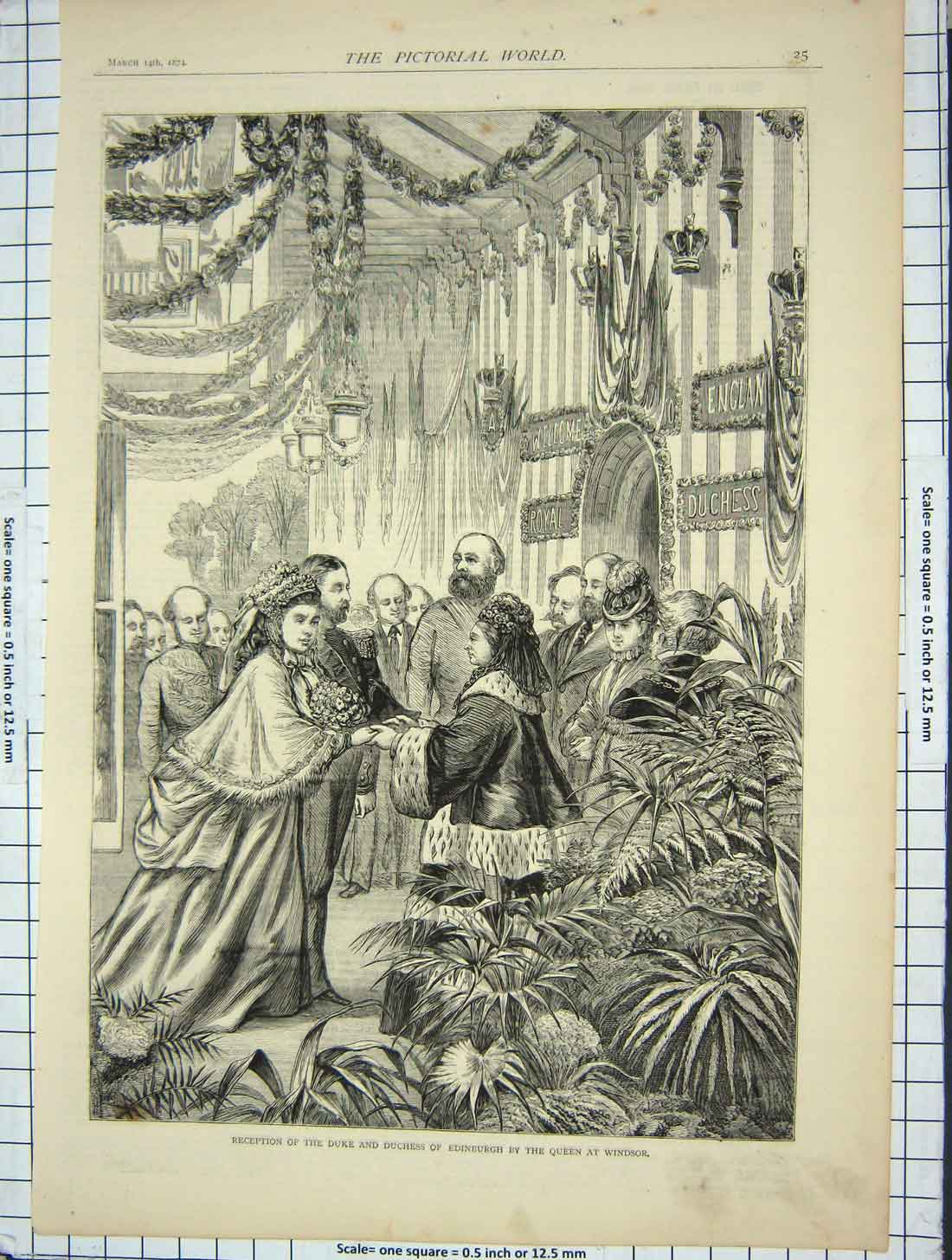 Original Old Antique Print 1874 Reception Duke Duchess Edinburgh Queen Windsor
