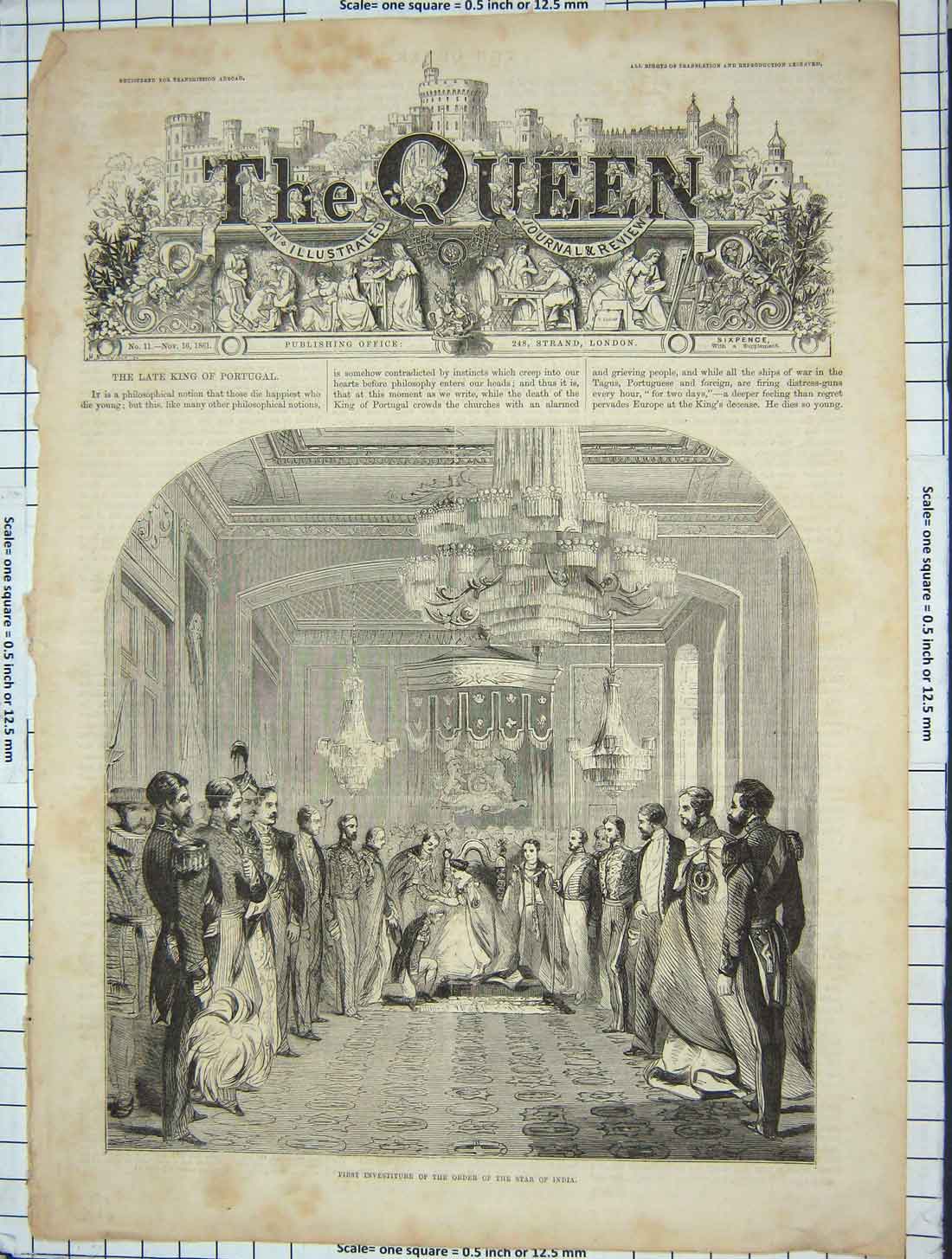 Original Old Antique Print 1861 First Investiture Order Star India Royalty 19th