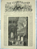 Original Old Antique Print 1860 Nave Canterbury Cathedral Clergy Archbishop