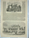 Original Old Antique Print 1859 Church St. Cross Winchester Hospital Dispensary
