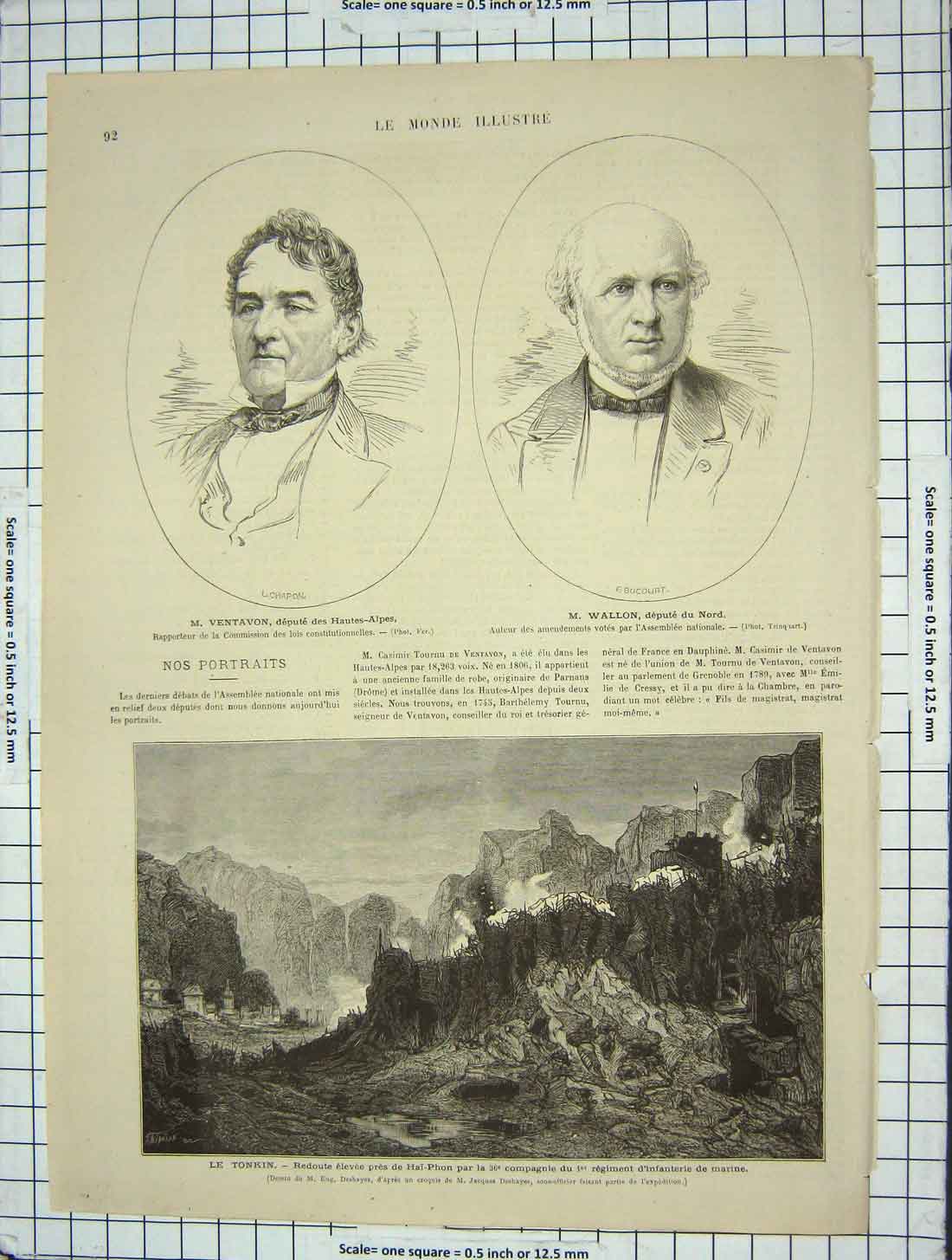 Original Old Antique Print Portrait Ventavon Wallon Depute Hautes Nord Tonkin