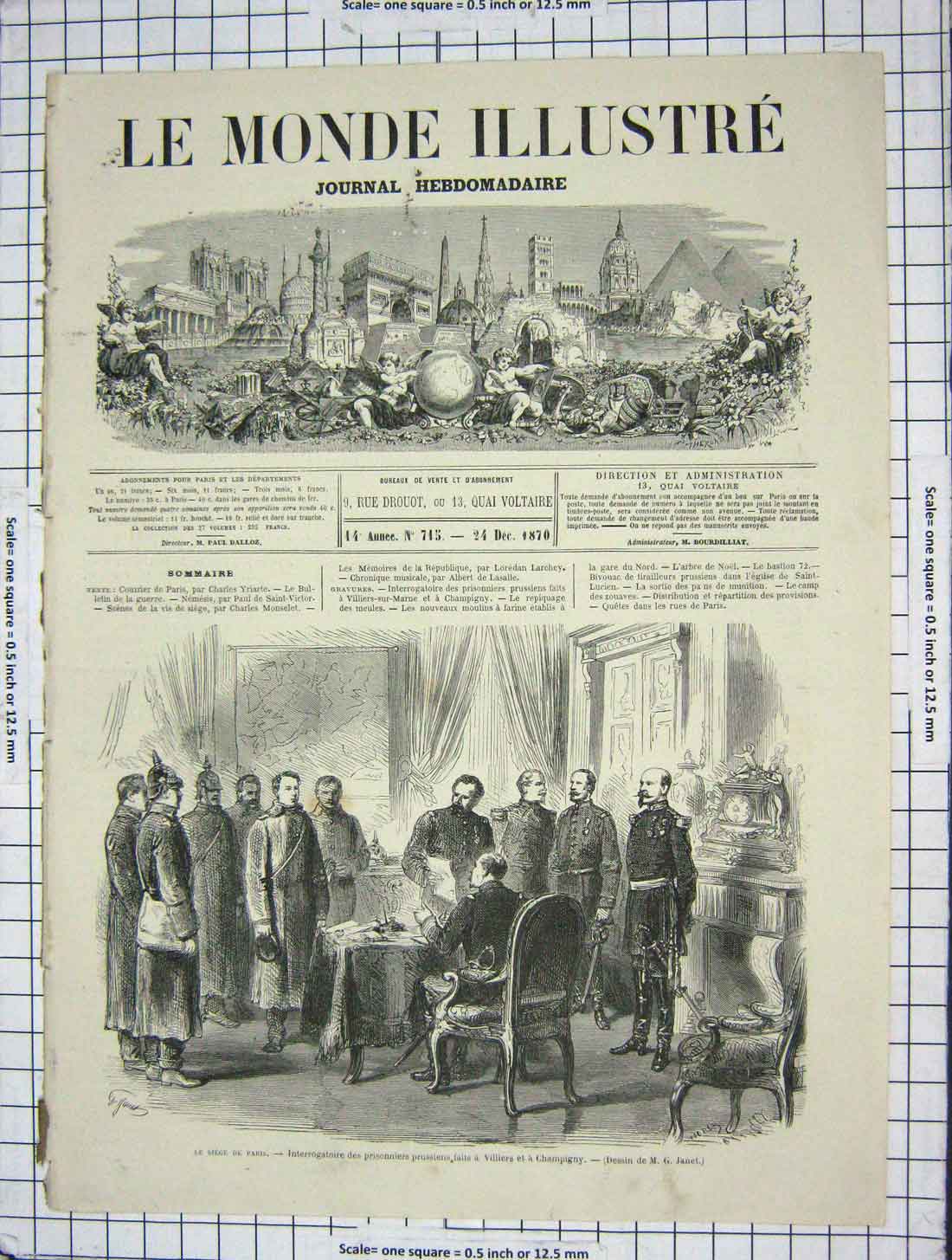 Old Antique Print 1870 Seige Paris Villiers Champigny Prussian Prisoners 19th