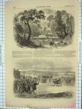 Original Old Antique Print 1855 General Shirley Crimea War Beerbhoom Santals