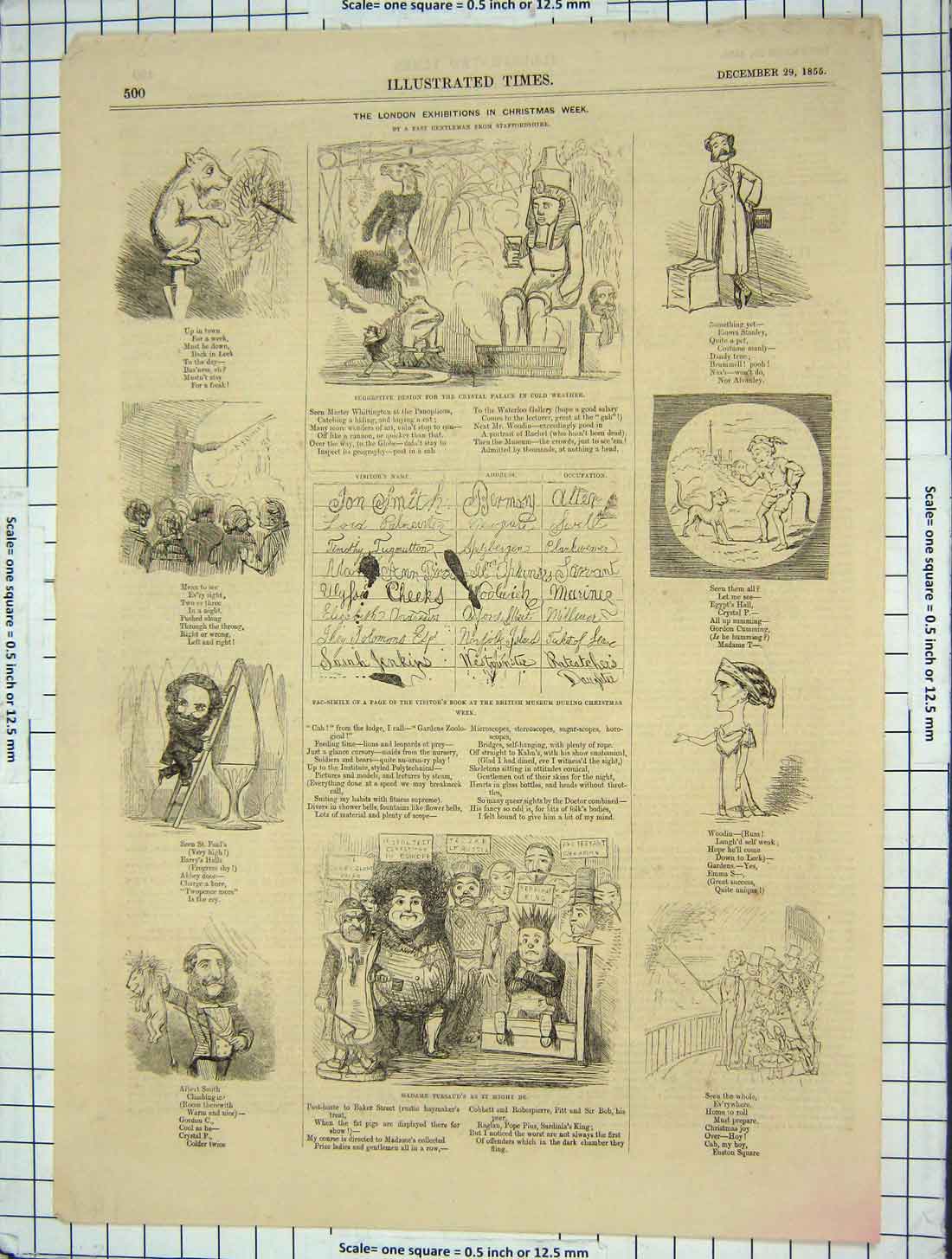 Original Old Antique Print 1855 London Christmas Exhibitions Art British Museum
