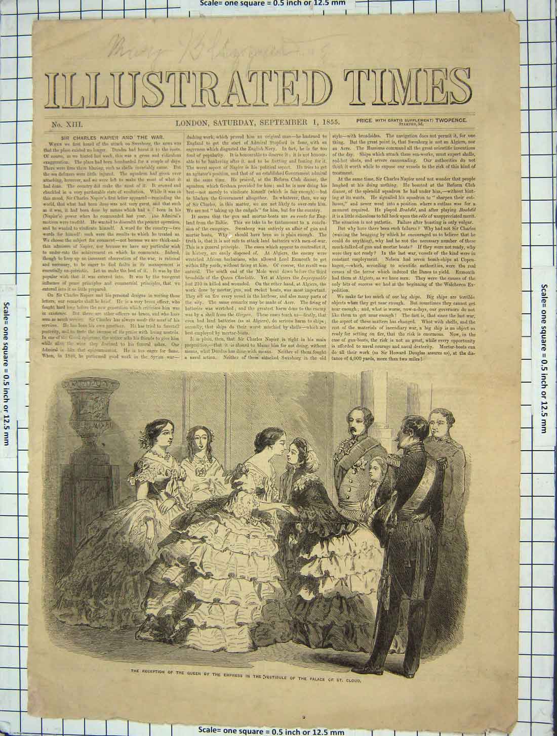 Original Old Antique Print 1855 Reception Queen Empress Palace St. Cloud France