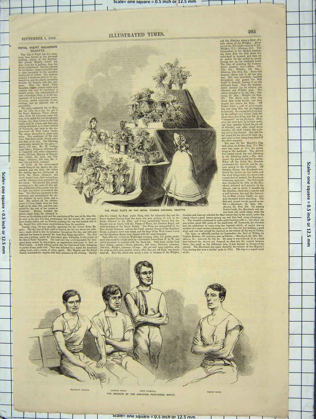 Original Old Antique Print 1855 Carroll Ault Wood Taylor Rowers Plate Regatta